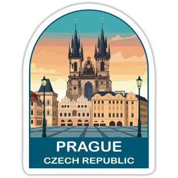 Affiche vintage de Prague République tchèque - Sticker taille S (10 x 10 cm) - blanc mat - Devant