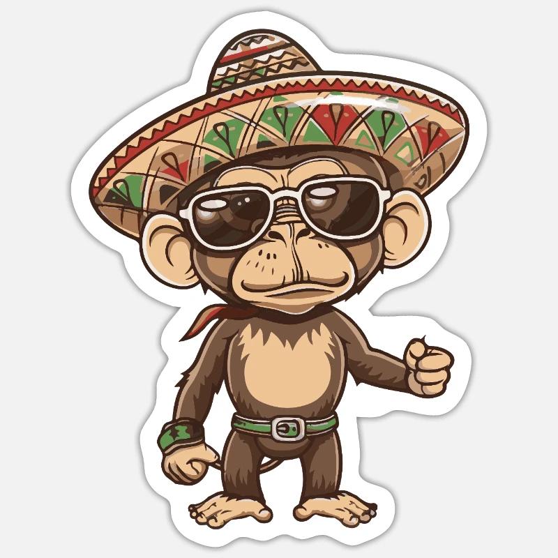 Affe Comic Lustig Sombrero - Sticker Größe S (10 x 10 cm) - Mattweiß