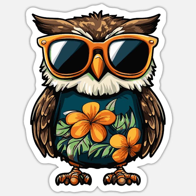 Eule Comic Urlaub - Sticker Größe S (10 x 10 cm) - Mattweiß