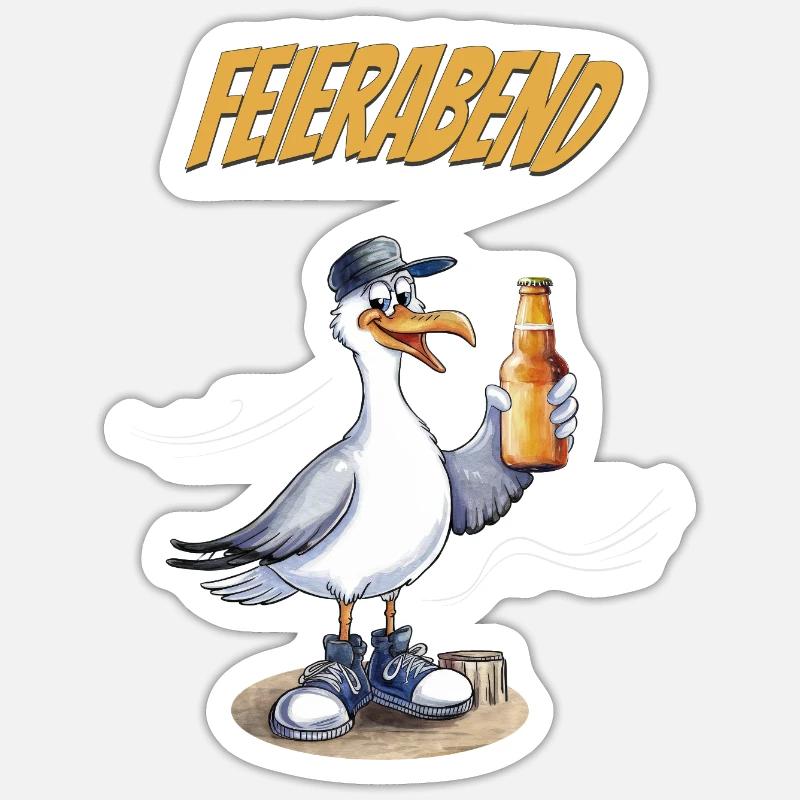Feierabend Möwe Bierlustiger Spruch - Sticker Größe S (10 x 10 cm) - Mattweiß