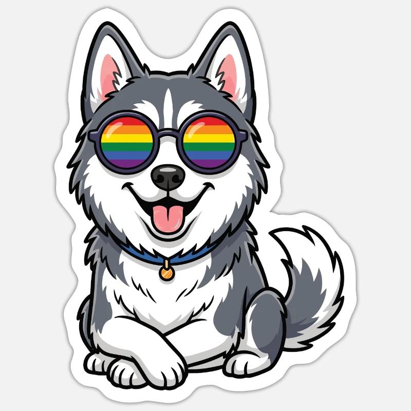 LGBT-Pride-Monat – Süßer Husky - Sticker Größe S (10 x 10 cm) - Mattweiß