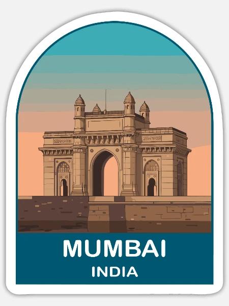 Mumbai India Gateway of India Reiseillustration - Sticker Größe S (10 x 10 cm) - Mattweiß