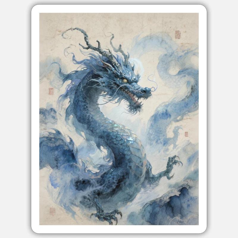 L'Apothéose Céleste : Dragon Bleu – Infinité - Sticker taille S (10 x 10 cm) - blanc mat