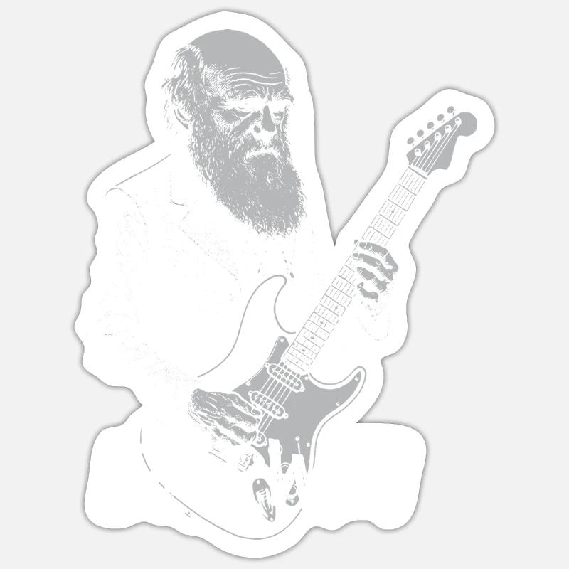 Darwin Playing Guitar Evolution - Sticker size S (10 x 10 cm) - white matte