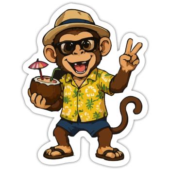 Tropical Monkey Party - Ambiances Hawaii - Sticker taille S (10 x 10 cm) - blanc mat - Devant