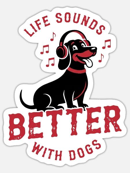 Süßer Hund mit Kopfhörern Musik Liebhaber - Sticker Größe S (10 x 10 cm) - Mattweiß