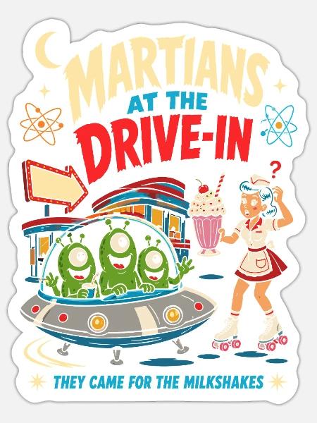 Marsianer im Drive-In Diner - Sticker Größe S (10 x 10 cm) - Mattweiß
