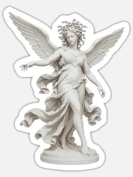 Geflügelte Medusa-Göttin - Sticker Größe S (10 x 10 cm) - Mattweiß