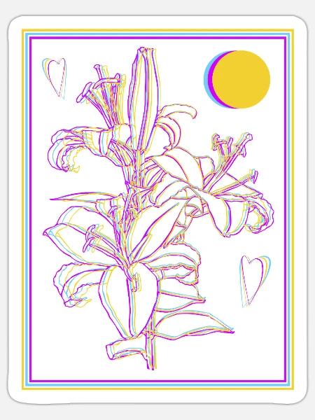 Tanzende Lilie Blumen Doodle - Sticker Größe S (10 x 10 cm) - Mattweiß