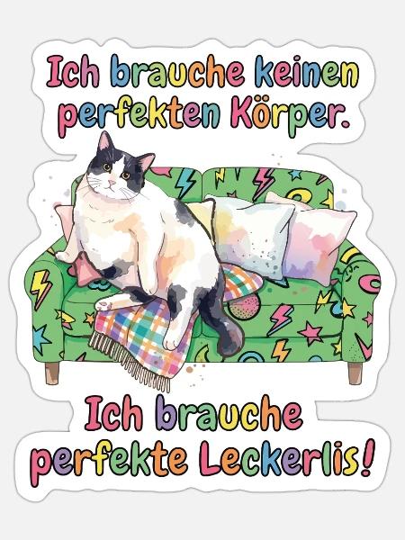 Lustige dicke Katze möchte perfekte Leckerlis - Sticker Größe S (10 x 10 cm) - Mattweiß