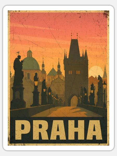 Prag Karlsbrücke - Sticker Größe S (10 x 10 cm) - Mattweiß