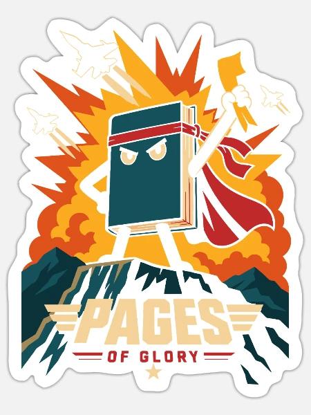 Pages of Glory – Episches Bücherabenteuer - Sticker Größe S (10 x 10 cm) - Mattweiß