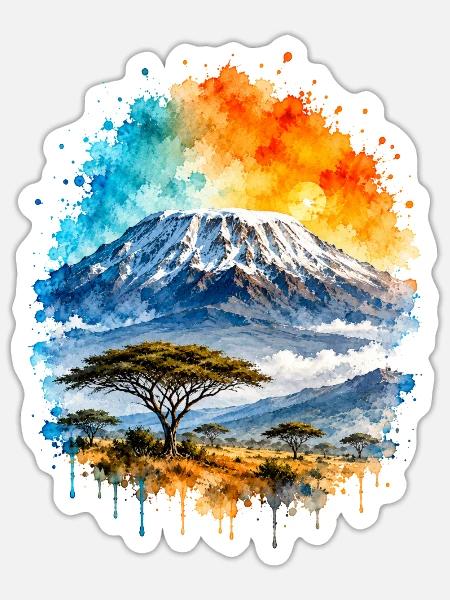 Kilimandscharo Afrika Safari Aquarell - Sticker Größe S (10 x 10 cm) - Mattweiß