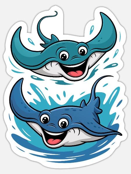 Zwei fröhliche Rochen - Sticker Größe S (10 x 10 cm) - Mattweiß