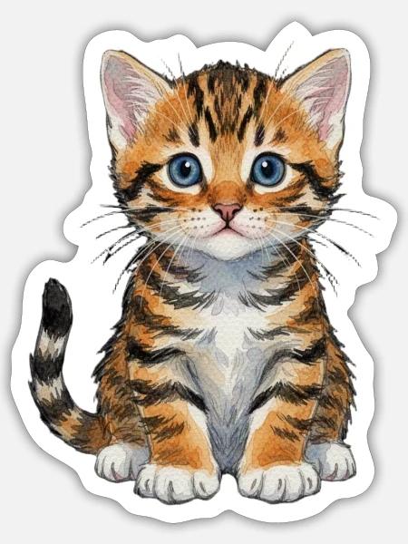 Katzenbaby aquarell getigertes Kätzchen Geschenk - Sticker Größe S (10 x 10 cm) - Mattweiß