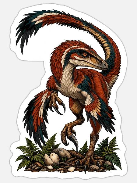 Bunter Urvogel-Raptor auf Dunkel - Sticker Größe S (10 x 10 cm) - Mattweiß