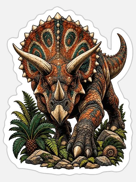 Farbenfroher Triceratops mit Muster - Sticker Größe S (10 x 10 cm) - Mattweiß