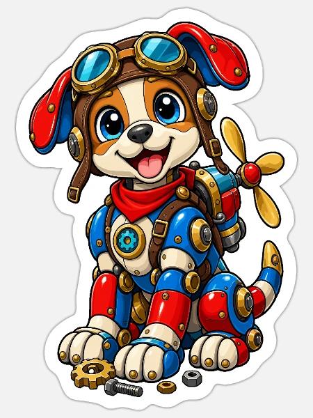 Steampunk Hundebot - Sticker Größe S (10 x 10 cm) - Mattweiß