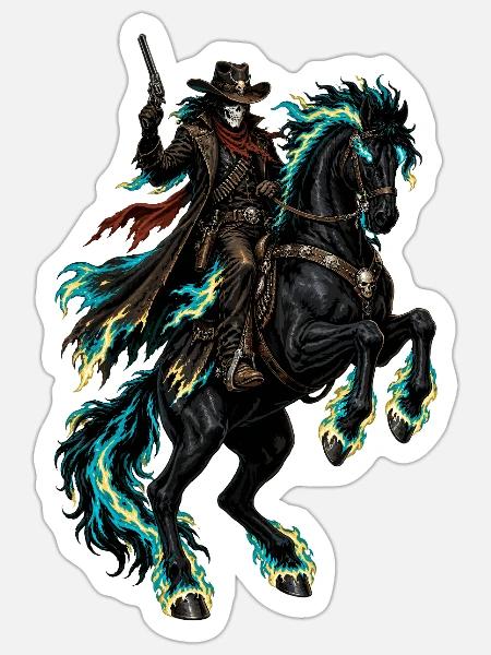 Skelett-Reiter im Flammenross - Sticker Größe S (10 x 10 cm) - Mattweiß