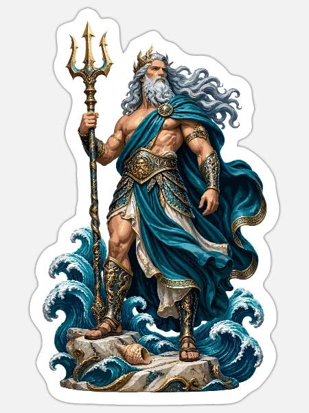 Meeresgott Poseidon im Sturm - Sticker Größe S (10 x 10 cm) - Mattweiß