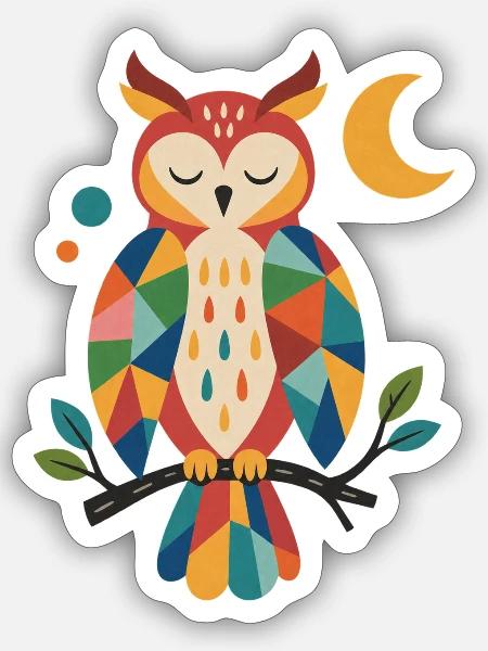 Geometrische Eulenfarben - Sticker Größe S (10 x 10 cm) - Mattweiß