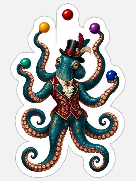 Tintenoktopus im Zylinder - Sticker Größe S (10 x 10 cm) - Mattweiß