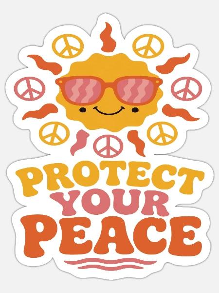 Sonnenpeace Motiv mit Peace Symbol - Sticker Größe S (10 x 10 cm) - Mattweiß
