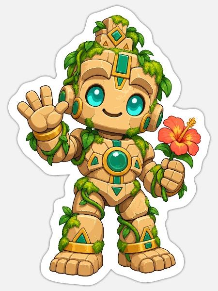 Dschungel-Golem Hibiskus - Sticker Größe S (10 x 10 cm) - Mattweiß