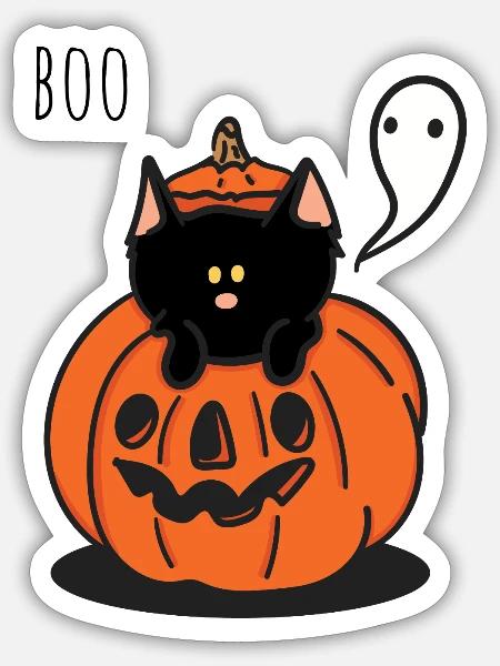 Herbstkätzchen-Boo - Sticker Größe S (10 x 10 cm) - Mattweiß