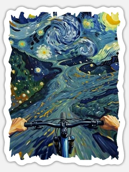  Mountainbike MTB-Fahrrad Vangogh-Art-style MTB - Sticker Größe S (10 x 10 cm) - Mattweiß