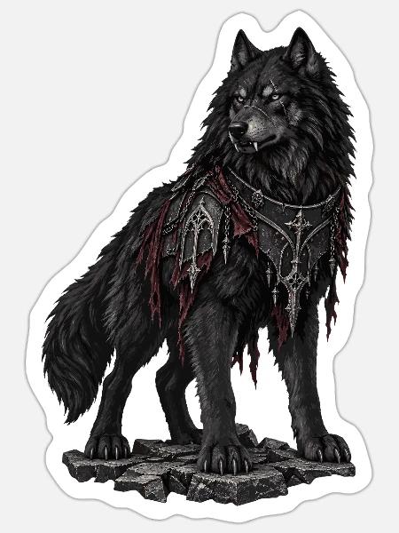 Dunkler Wolfkrieger mit Rüstung - Sticker Größe S (10 x 10 cm) - Mattweiß
