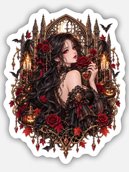 Halloween Dark Romance Anime - Sticker Größe S (10 x 10 cm) - Mattweiß