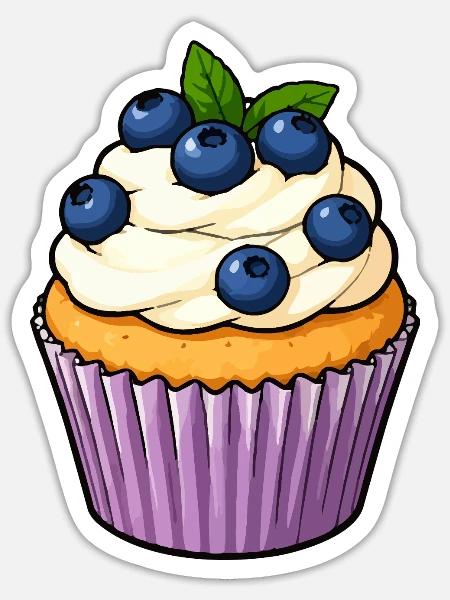 Blaubeer Cupcake Illustration - Sticker Größe S (10 x 10 cm) - Mattweiß