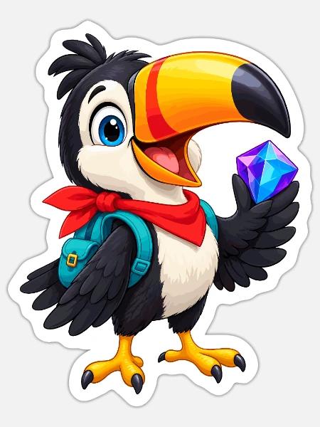 Tropischer Toucan mit Kristall - Sticker Größe S (10 x 10 cm) - Mattweiß