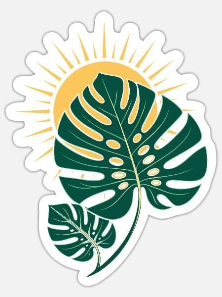 Monstera Blatt mit Sonne – Boho Botanical - Sticker Größe S (10 x 10 cm) - Mattweiß