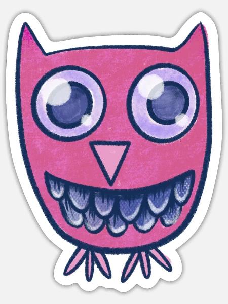 Pink Owl Grin Cartoon-Monster - Sticker Größe S (10 x 10 cm) - Mattweiß