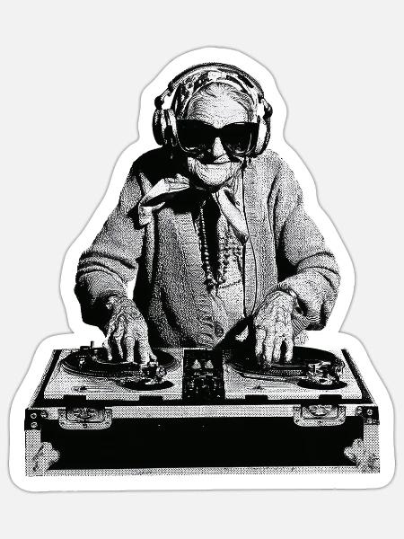 DJ Oma - Sticker Größe S (10 x 10 cm) - Mattweiß