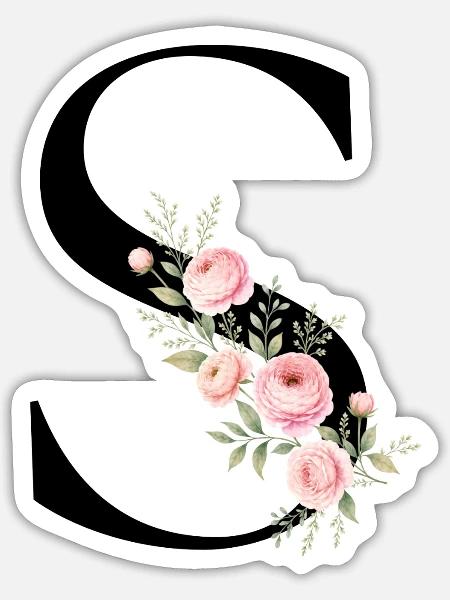 S Buchstabe Monogram Floral - Sticker Größe S (10 x 10 cm) - Mattweiß