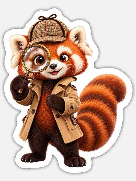 Roter Panda-Detektiv mit Lupe - Sticker Größe S (10 x 10 cm) - Mattweiß