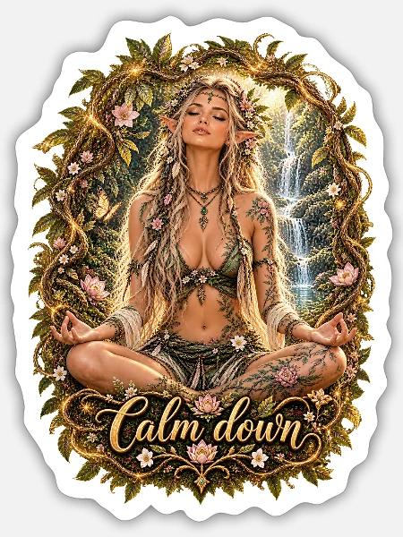 Beruhigende Waldelfe Meditation - Sticker Größe S (10 x 10 cm) - Mattweiß