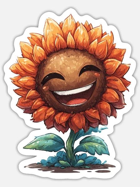 Lächelnder Sonnenblumen Gruß - Sticker Größe S (10 x 10 cm) - Mattweiß
