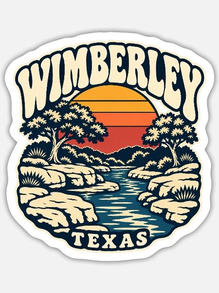 Texas Wimberley Sonnenuntergang Fluss - Sticker Größe S (10 x 10 cm) - Mattweiß