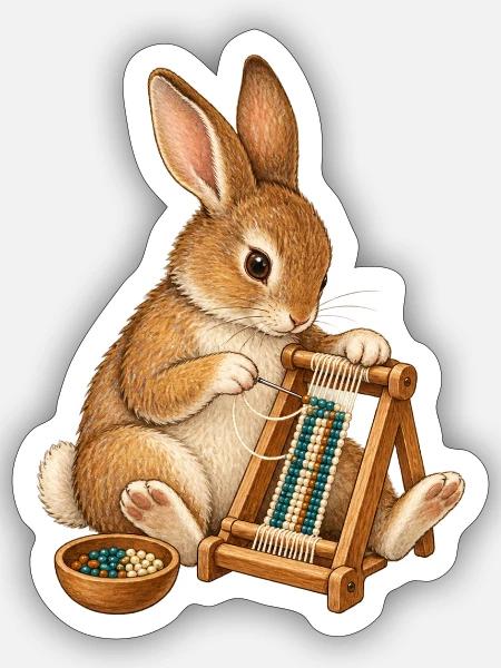 Kaninchen webt ein Perlenarmband - Sticker Größe S (10 x 10 cm) - Mattweiß
