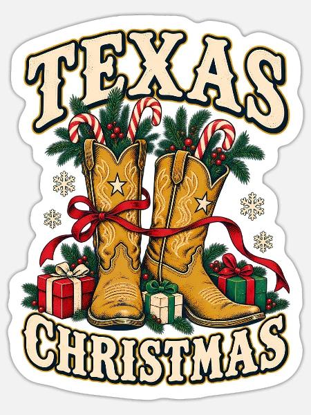 Texas Weihnachtsstiefel Motiv - Sticker Größe S (10 x 10 cm) - Mattweiß