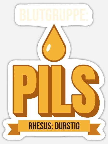 Blutgruppe Pils – lustiges Bier Shirt - Sticker Größe S (10 x 10 cm) - Mattweiß