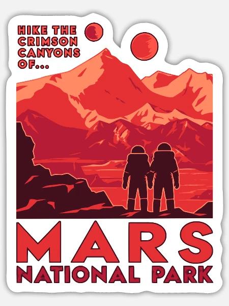 Mars-Nationalpark mit roter Berglandschaft - Sticker Größe S (10 x 10 cm) - Mattweiß
