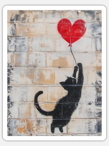 Banksy Cat - Sticker Größe S (10 x 10 cm) - Mattweiß