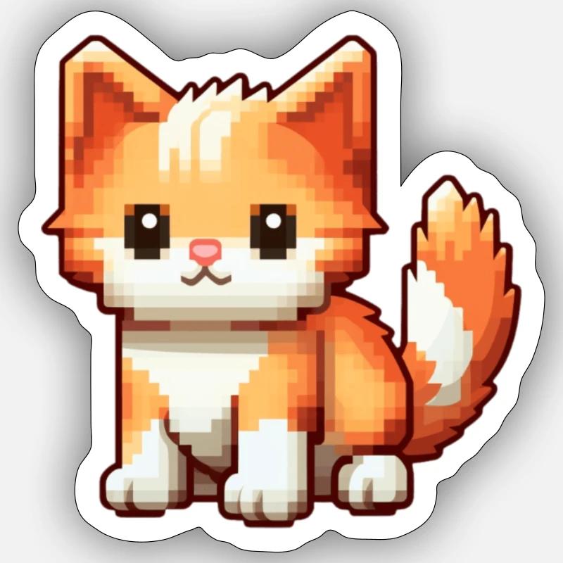 Pixel Katze - Sticker Größe S (10 x 10 cm) - Mattweiß