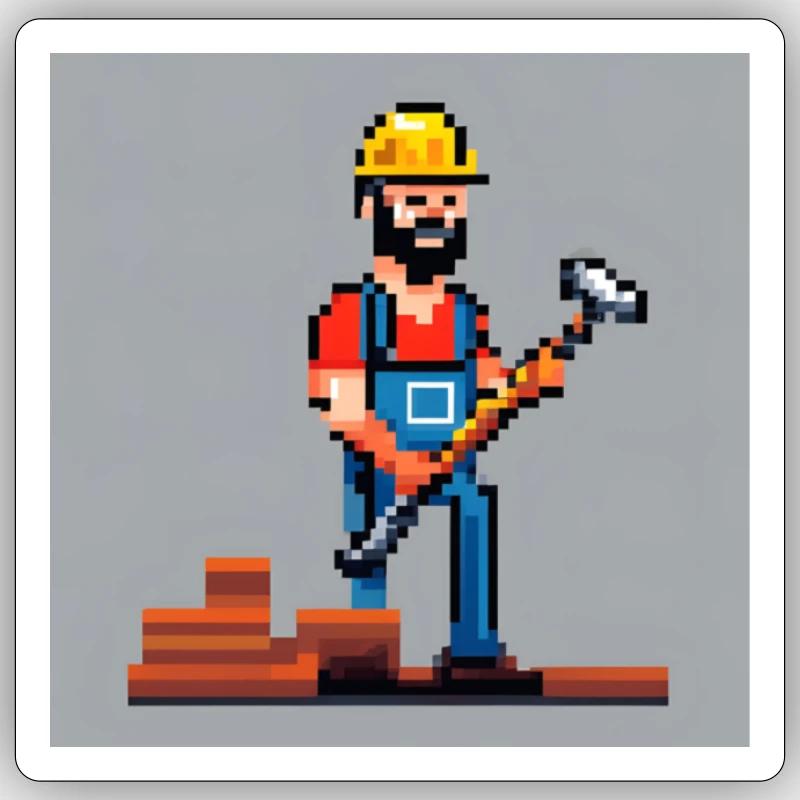 Ouvrier du bâtiment avec image pixel marteau Sticker taille S (10 x 10 cm)