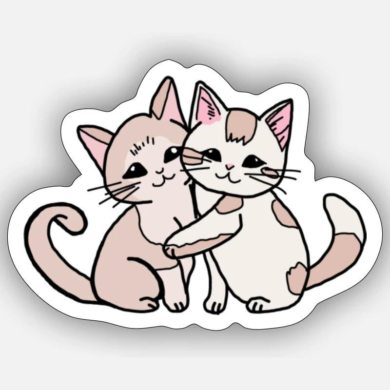 Katzenpärchen - Sticker Größe S (10 x 10 cm) - Mattweiß